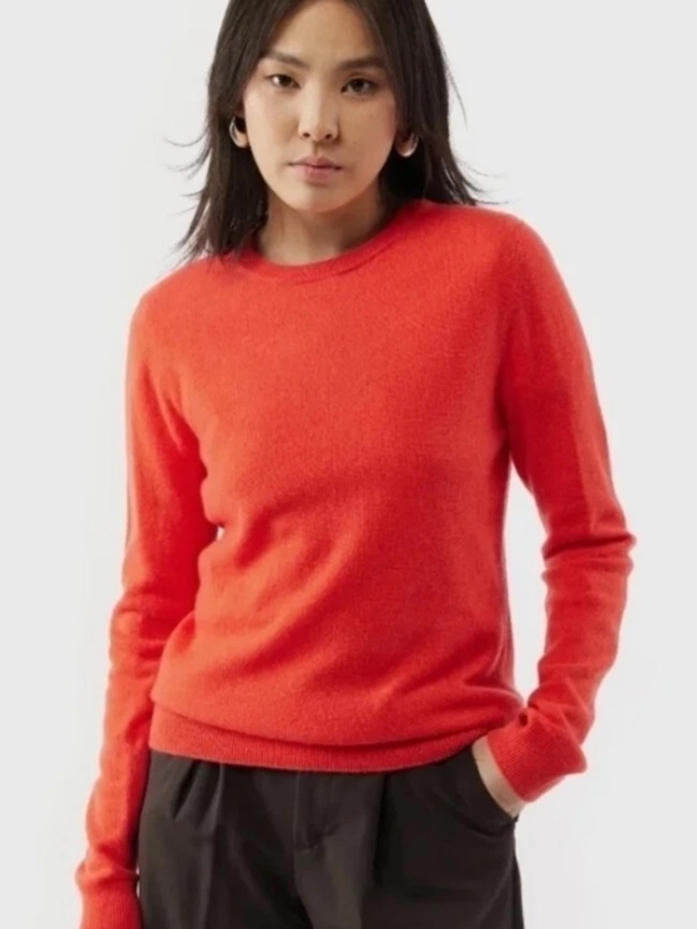 Tahari 2 Ply 100% Cashmere Sweater Lightweight Classic Orange Crewneck size L
